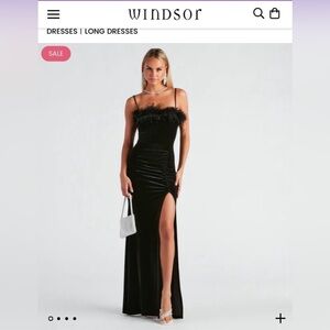 Windsor “Jaime Feather Trim Velvet Mermaid Dress”